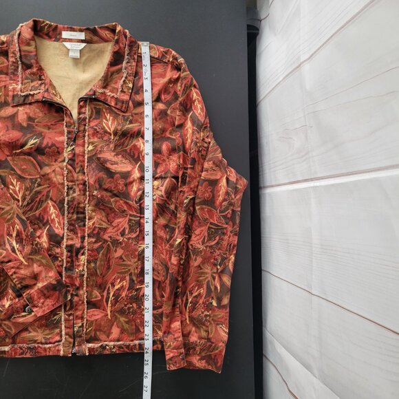 Christopher & Banks Stretch Floral Zip Front Distressed Cotton Blazer Jacket EUC - Picture 10 of 10